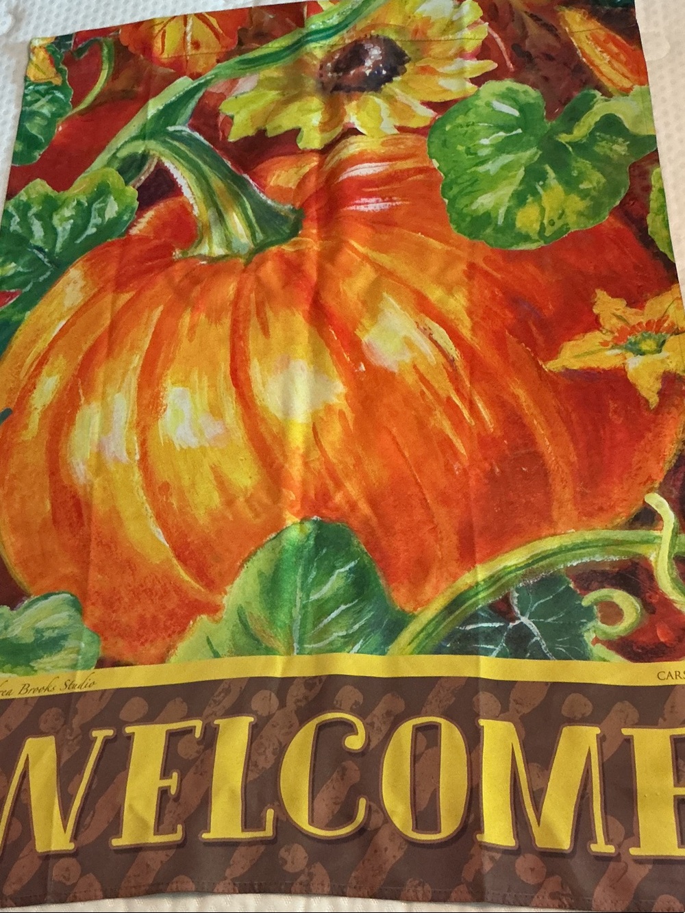 Welcome Pumpkin Garden Flag - Orange and Green Home Accent